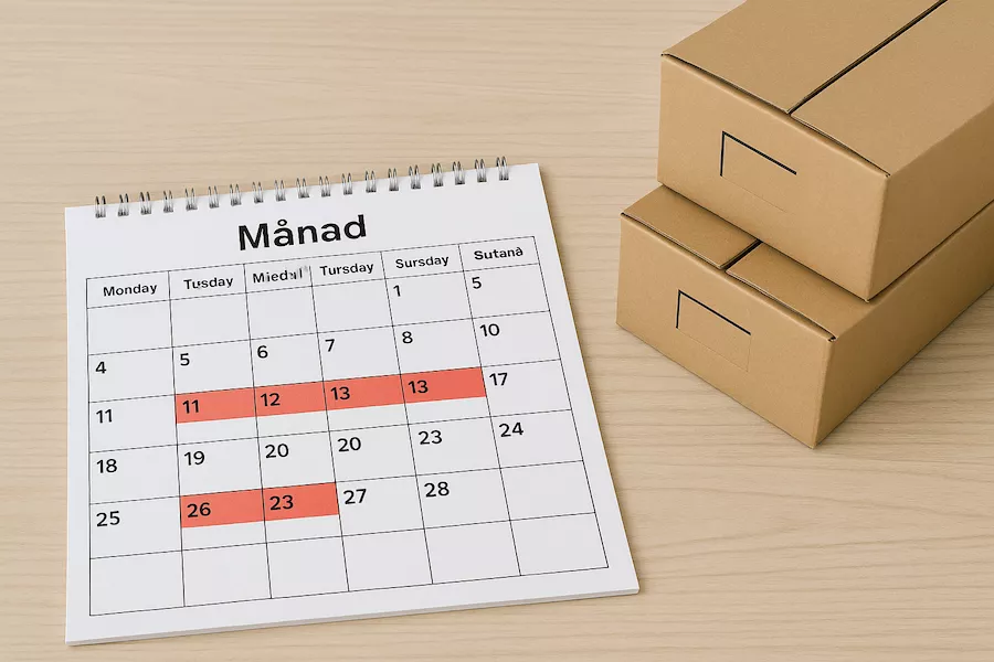 “Kalender med markerade hyresdatum mellan två bostäder – symboliserar överlappande hyresperioder samt planering av inflyttning och utflyttning vid flytt mellan boenden”