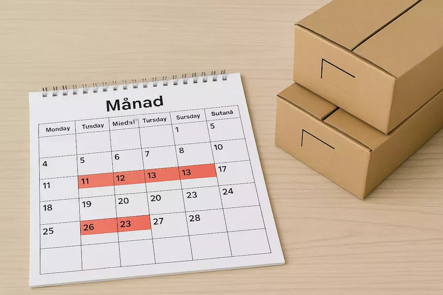 “Kalender med markerade hyresdatum mellan två bostäder – symboliserar överlappande hyresperioder samt planering av inflyttning och utflyttning vid flytt mellan boenden”